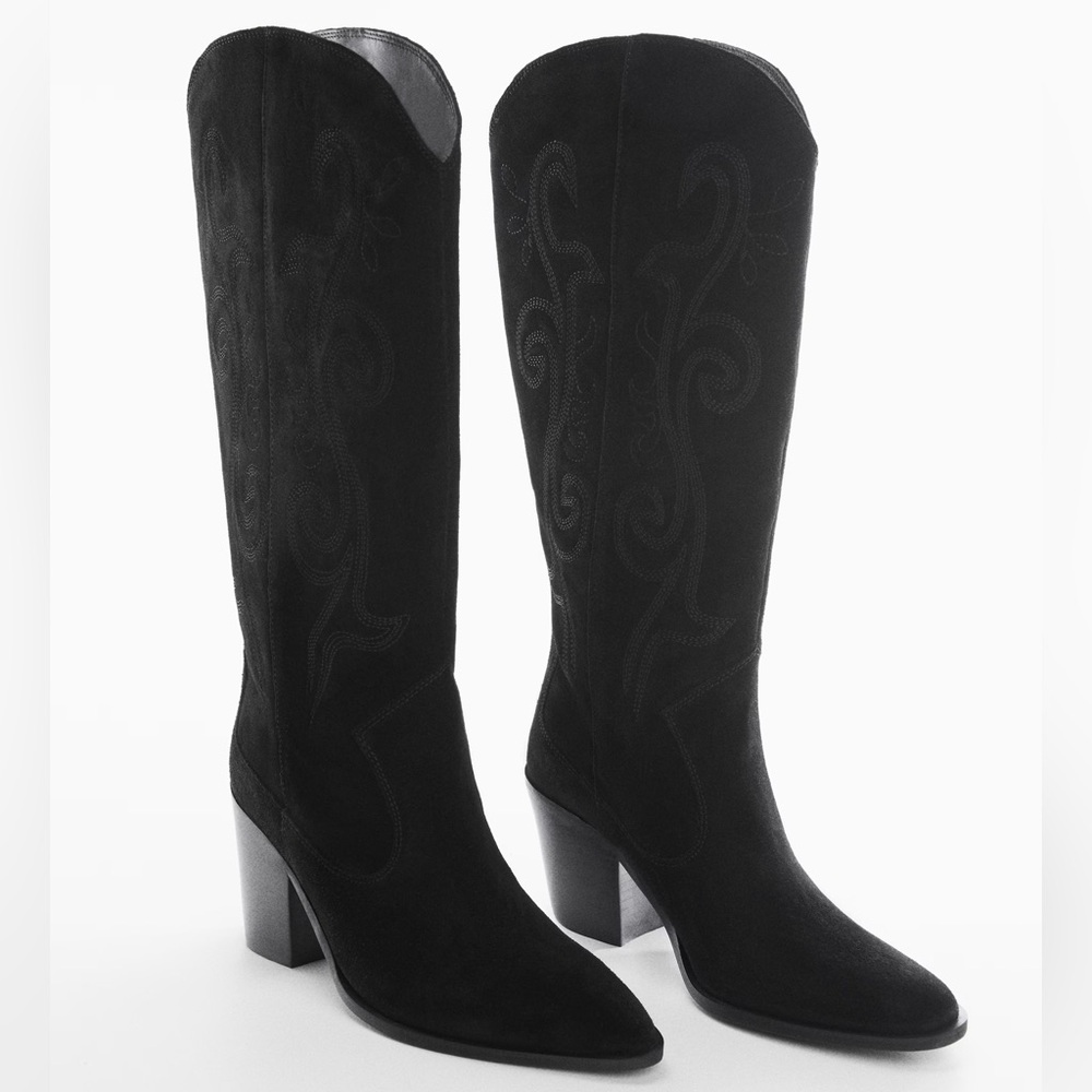 Western suede leather knee high boots